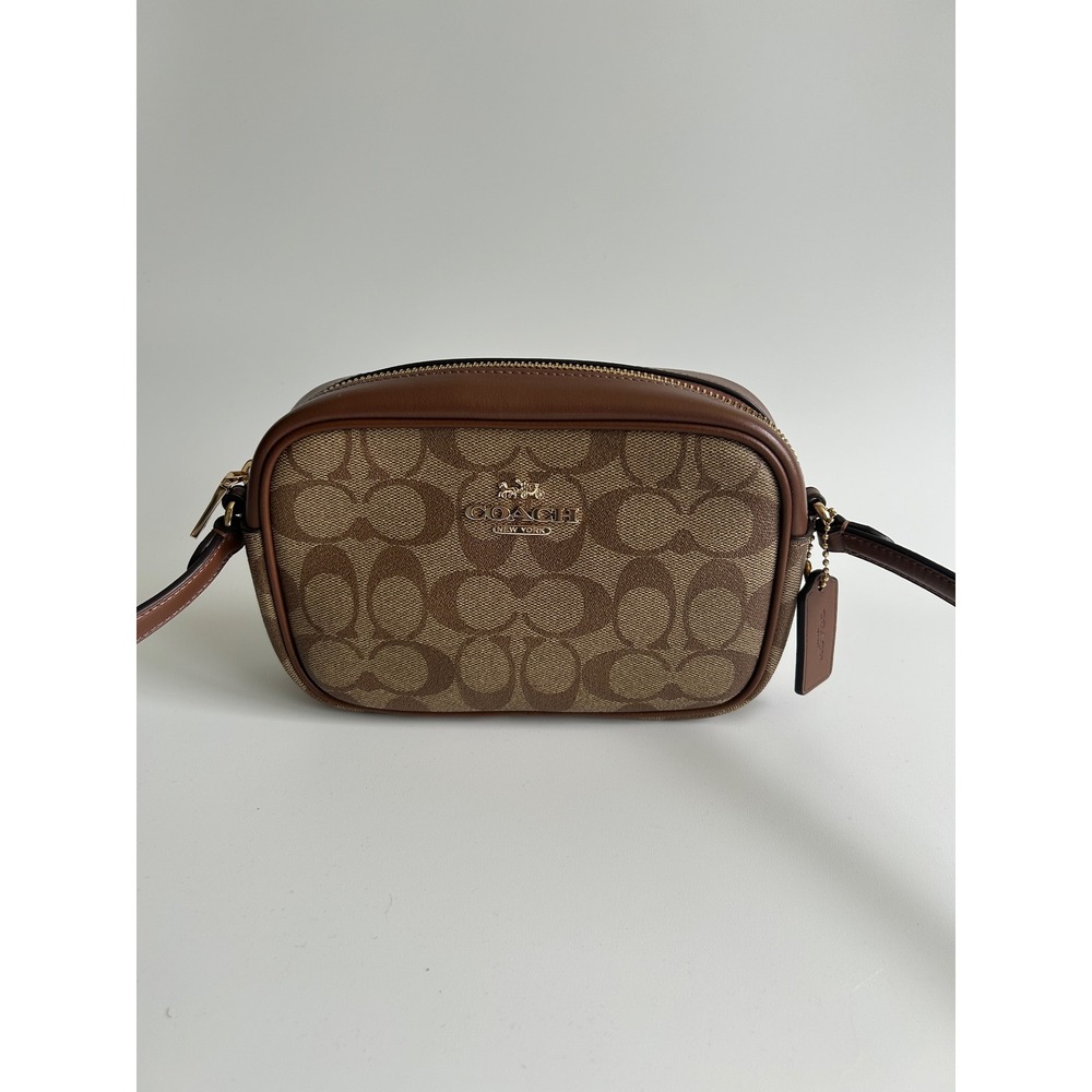 Coach Mini Jamie Camera Bag Brown Signature Canvas Crossbody Excellent